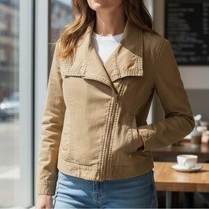 Classic Tan Cotton Moto Jacket - Women's Lightweight Coat